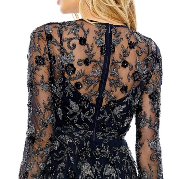 MAC DUGGAL 10799 BEADED ILLUSIONS HIGH NECK LONG SLEEVE A-LINE GOWN sz 16 - Picture 5 of 5